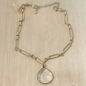 Clear Quartz Pendant with Gold Link Chain Necklace