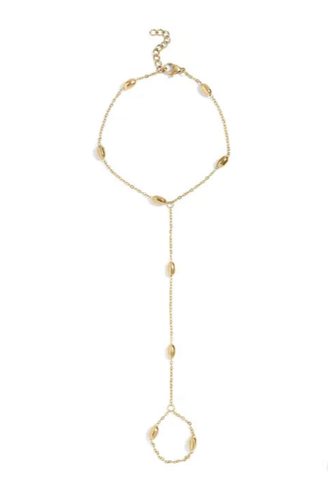 18K Gold PVD Stainless Steel Statement Bead Hand Chain - Gold