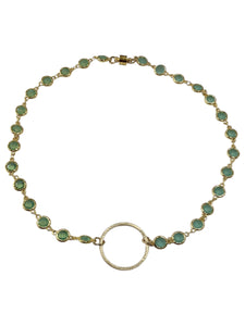 Crystal Necklace with Circle - Gold/Aqua