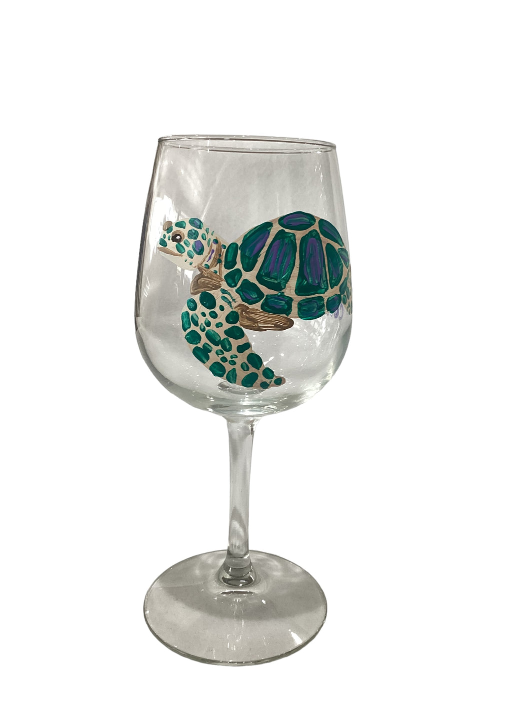 Teal Turtle Wine Glass