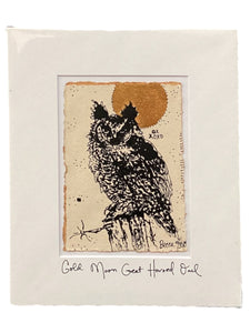 Gold Moon Great Horned Owl - Original - 8" x 10"