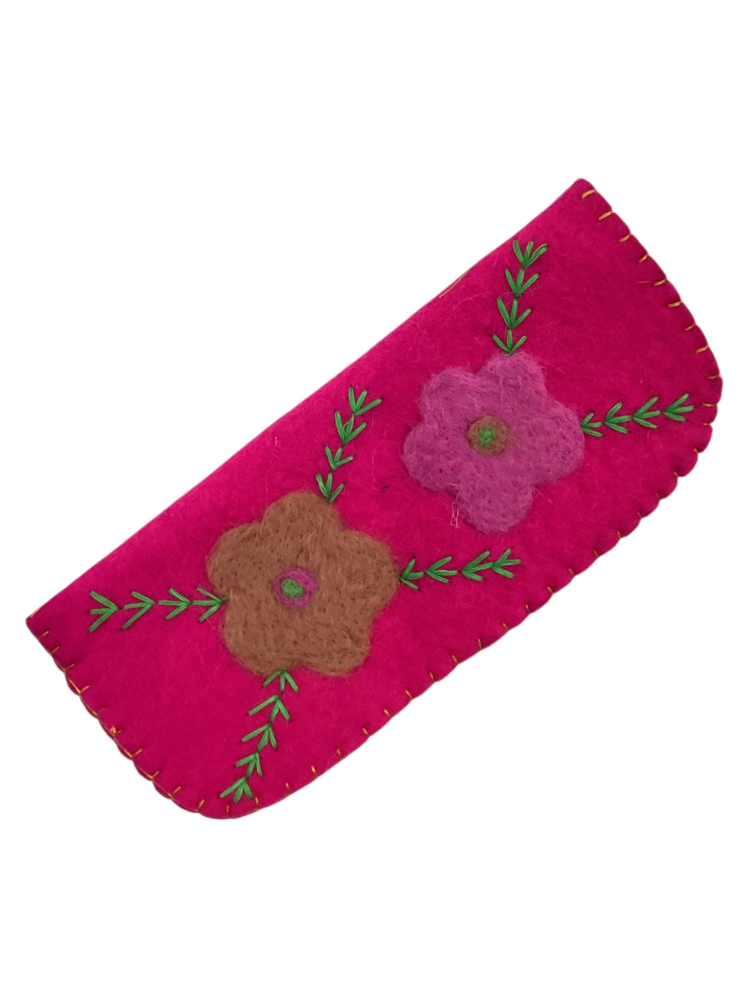 Felted Embroidered Eyeglass Holder - Large - Pink