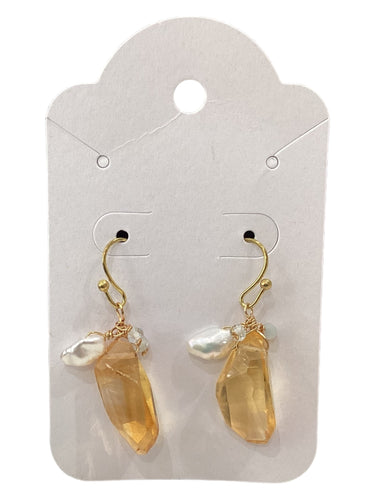 Gemstone Statement Earrings - Citrine/Aquamarine Pear/Brass