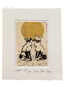 Gold Moon Kissy Face Foxes - Original - 8" x 10"