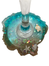 Beachy Wine Glass with Built-In Coaster - Aqua w/ Turtle & Starfish