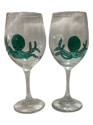 Stemmed Wine Glass Set - Octopus