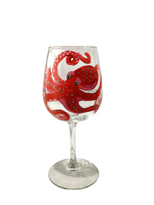 Red Octopus Wine Glass