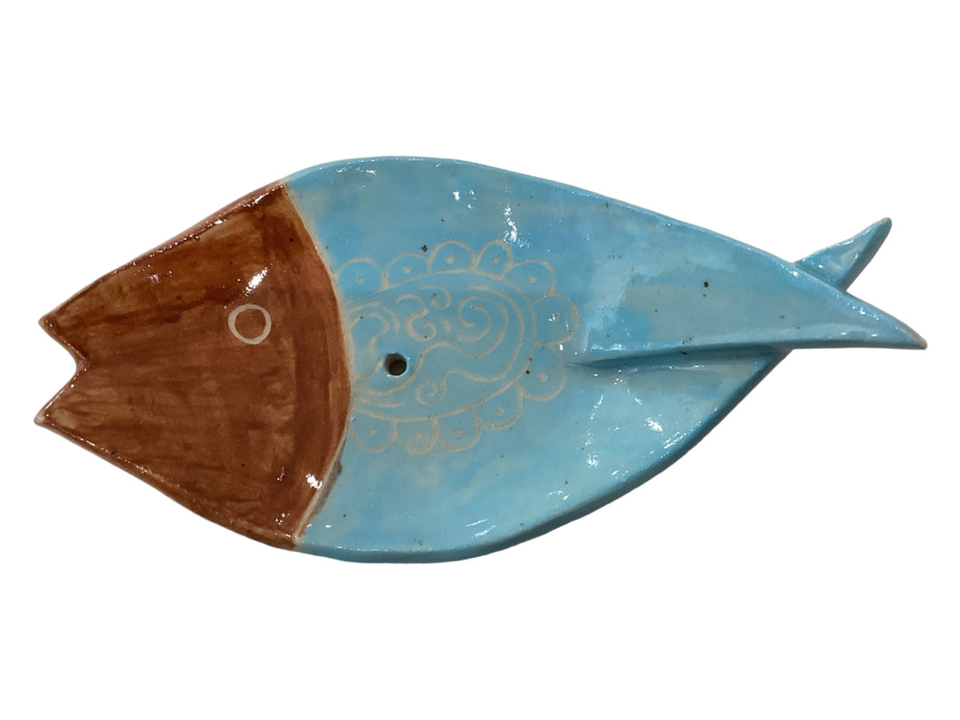 Spoon Holder/Soap Dish - Fish - Brown/Blue