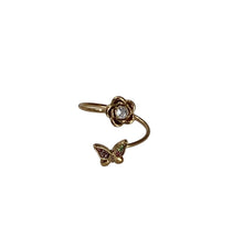 Flower and Butterfly ring - 18k Gold Adjustable