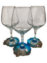 Wine Glasses with Built-in Coaster - Blue with Turtle, Starfish & Shells