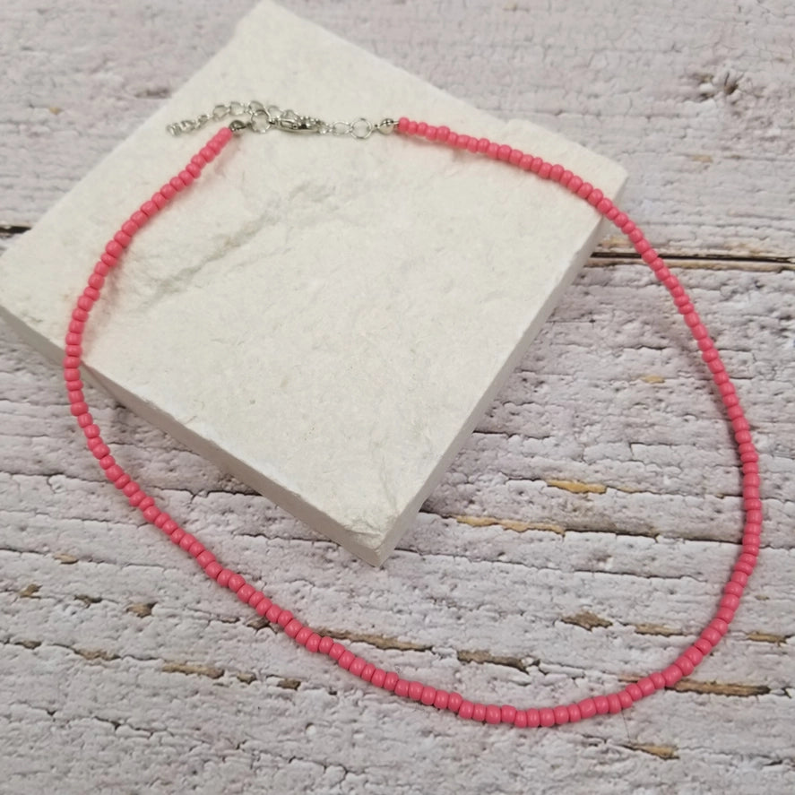 Boho Layered Colorful Seed Beads Necklace - Pink