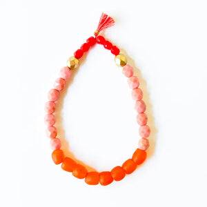 Multicolor Recycled African Glass and Mixed Bead Bracelet - Orange