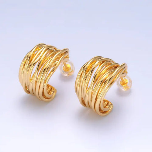 24K Gold Filled Multiple C-Shaped Hoop Earrings