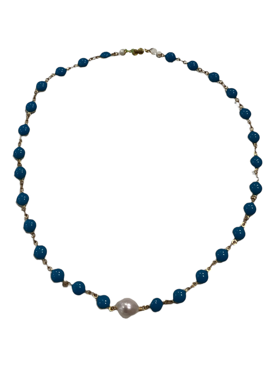 Enamel Short Necklace - Teal/Pearl