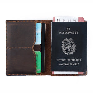 Genuine Leather Passport Holder Case - Dark Brown