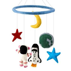 Felted Nasa Mobile Hanging - Light Blue