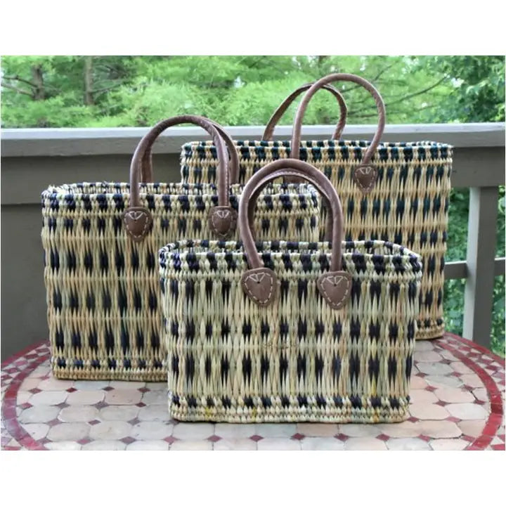 Moroccan Straw Beach Bag - Midnight Splash (3 available sizes)