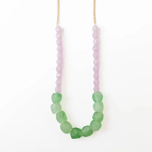 Recycled African Glass and Mixed Bead Necklace - Lilac