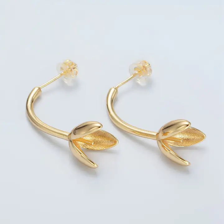 24K Gold Filled Tulip Flower Drop Stud Earrings