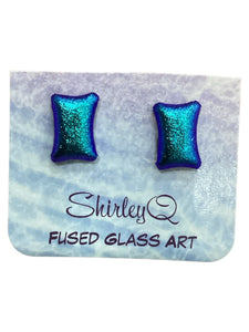 Dichroic Post Earrings - Teal Rectangle