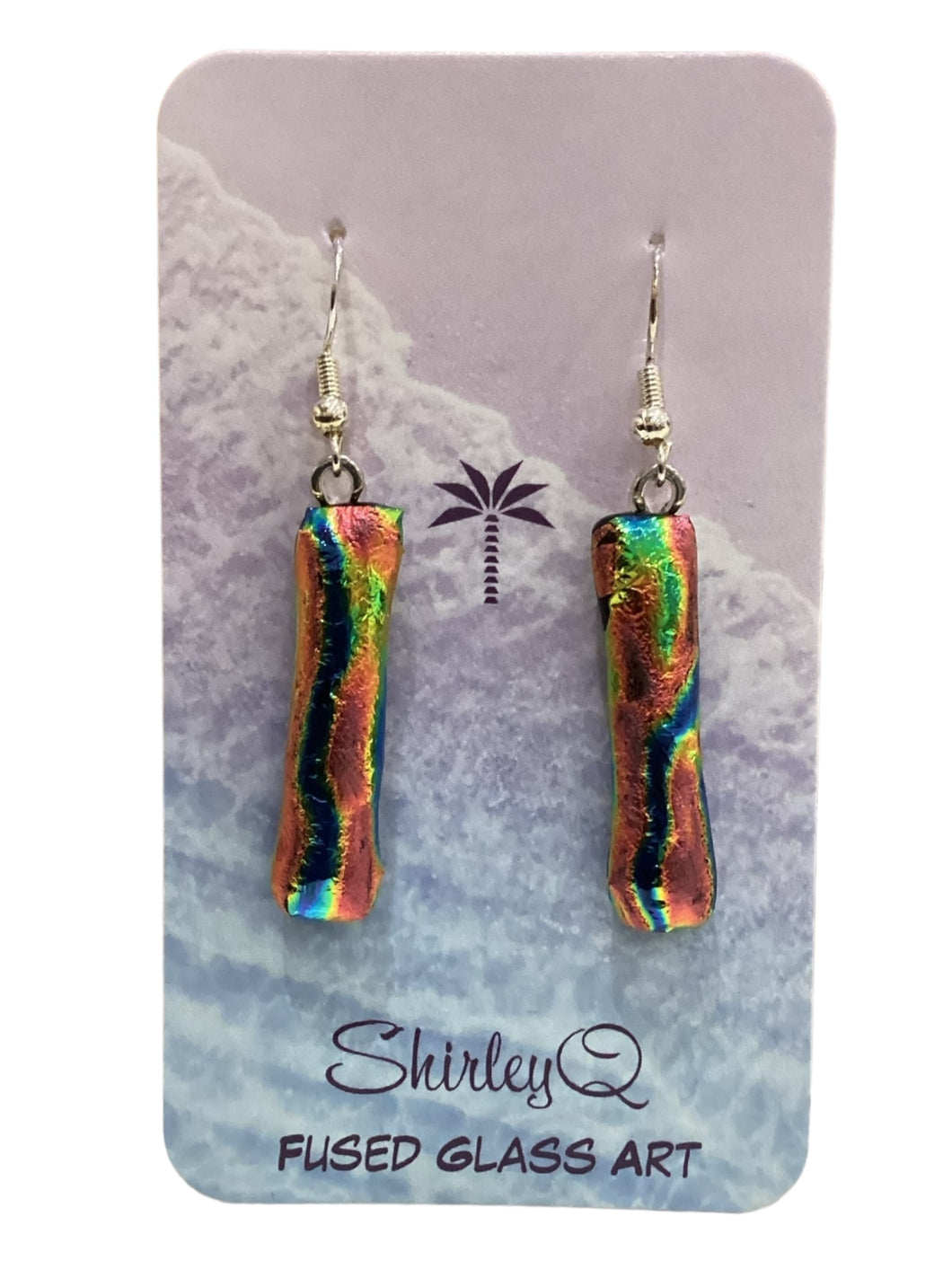 Medium Dichro Dangle Earrings - Multi-Colored Pink/Teal/Green