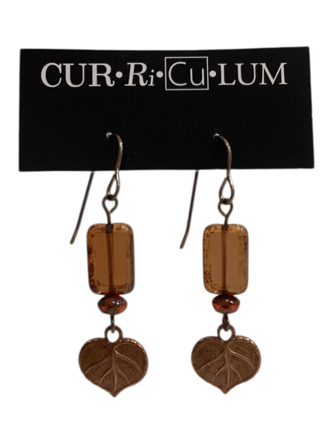 Tawny Brown Tile Czech Glass with Copper Leaf Earrings