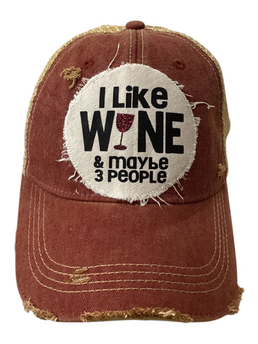 I Like Wine and Maybe 3 People Hat - Brick Red