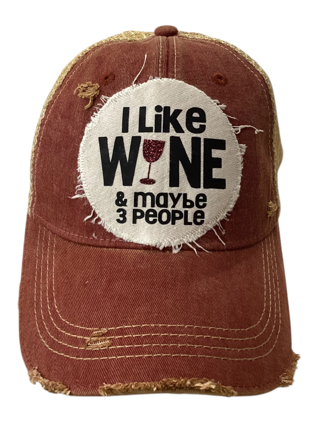 I Like Wine and Maybe 3 People Hat - Brick Red