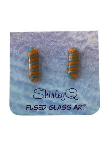 Dichroic Post Earrings - Teal/Orange Twist