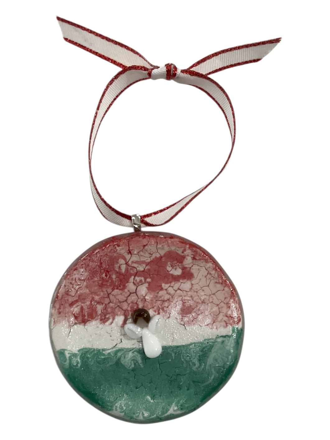 Christmas Ornament - Round Red/White/Green with Angel