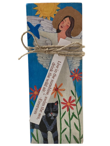 Small Wood Block Angel - Live in the sunshine, swim the sea, drink the wild air. – Emerson