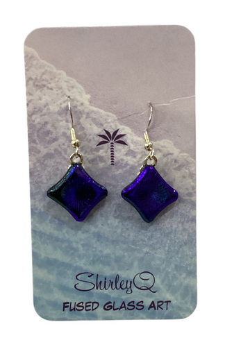 Small Blue Dichro Dangle Earrings