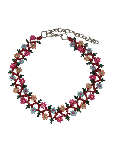 Flower Child Beaded Anklet - Pink