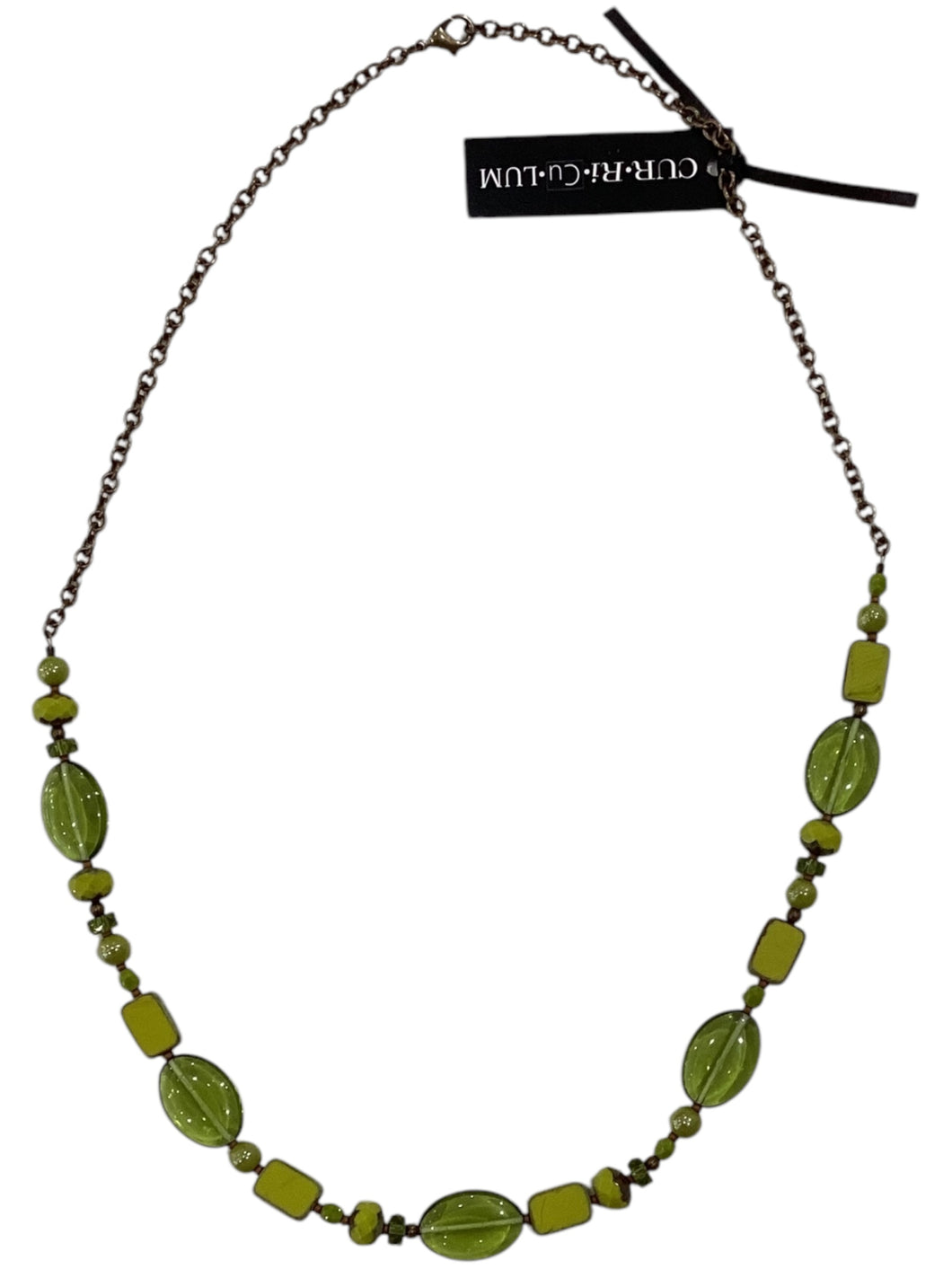Lime Green Oval Mixed Czech Glass Necklace - 22