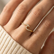 Gold Dipped Delicate Studded Wave Ring - Gold