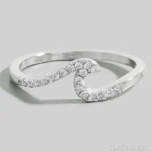 Gold Dipped Delicate Studded Wave Ring - Silver