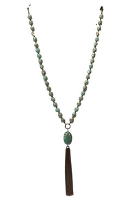 Light Blue Bead with Tassle Necklace - 34"