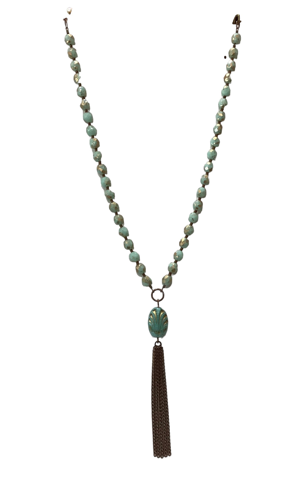 Light Blue Bead with Tassle Necklace - 34