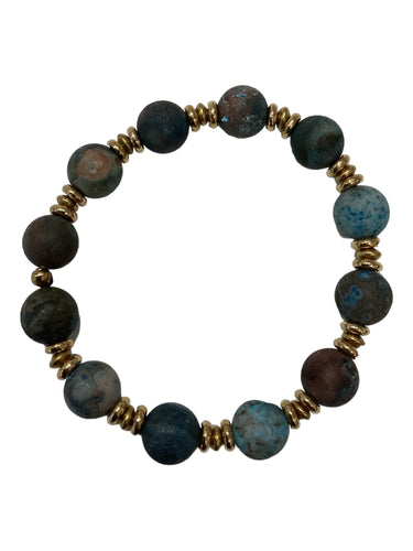 Large Stone Stretch Bracelet - Agate/Brass