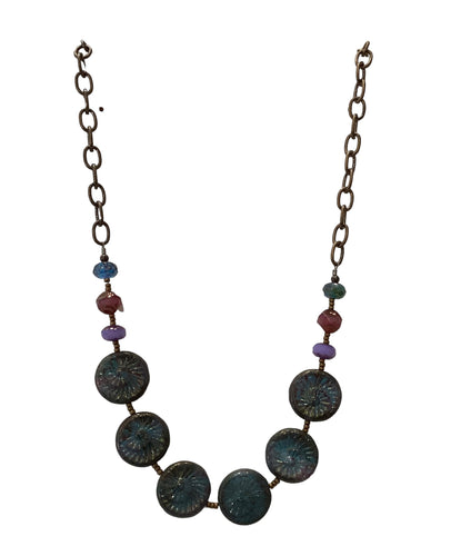 Blue Nautilus Necklace with Multi-Colored Beads - 20