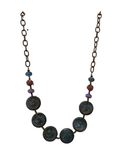 Blue Nautilus Necklace with Multi-Colored Beads - 20"