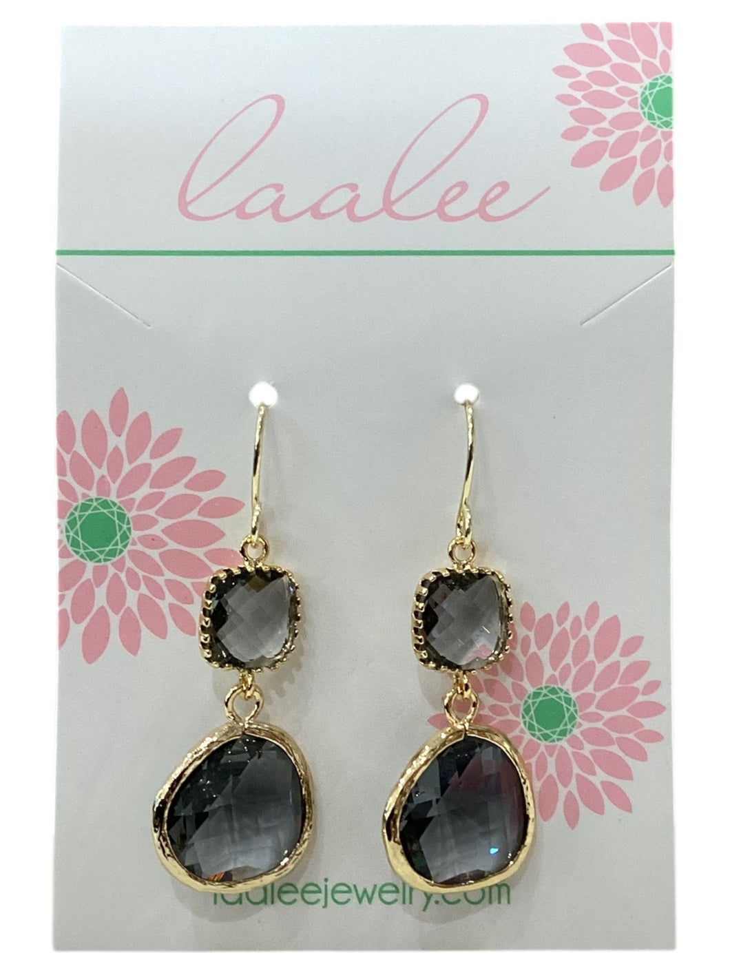 Charcoal Gray Earrings - Gold Plated