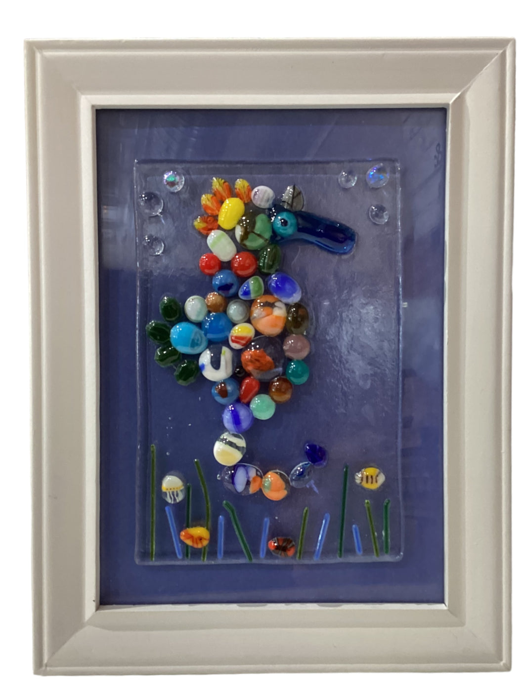 Framed Fused Glass Seahorse - Multi-Colored