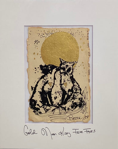 Gold Moon Kissy Face Foxes - Original - 8
