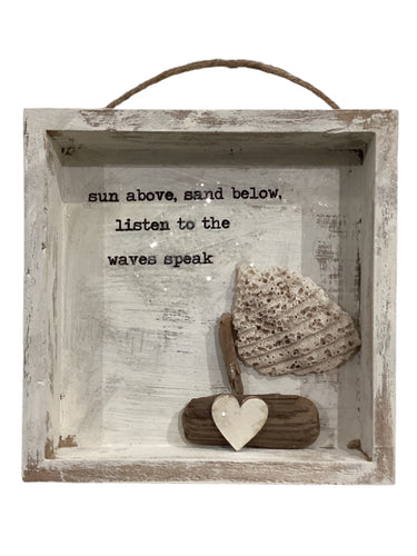 Sailboat Shell Shadow Box - Sun Above, Sand Below, Listen to the Waves Speak