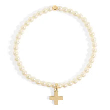 18K Gold Pvd Cross Charm Pearl Beaded Bracelet