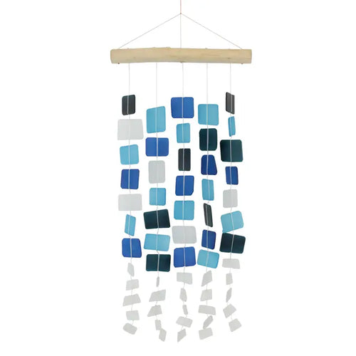 Blue and White Squares Tumbled Glass Wind Chime