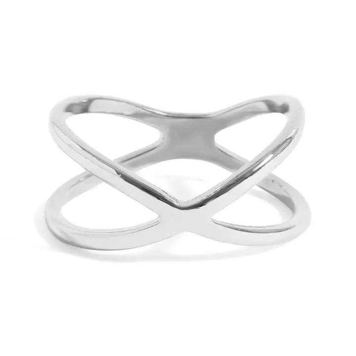 18K Stainless Steel Atomic X Geometric Ring - Stainless