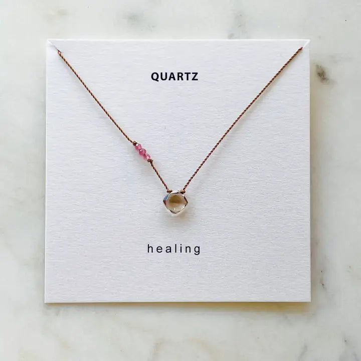 Smokey Quartz with Pink Tourmaline Necklace - Healing
