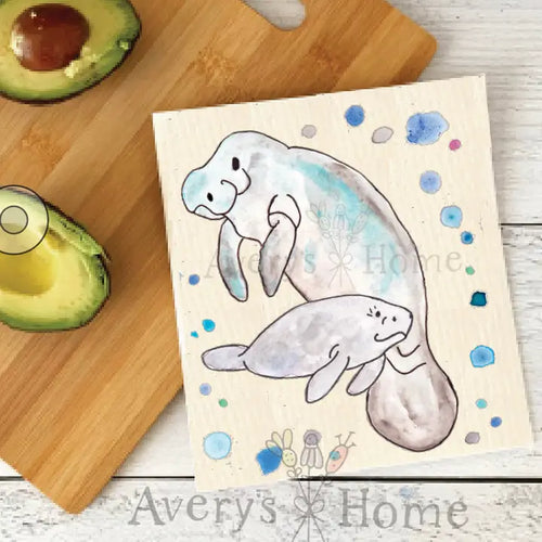 Manatee Mom & Baby Swedish Dishcloth
